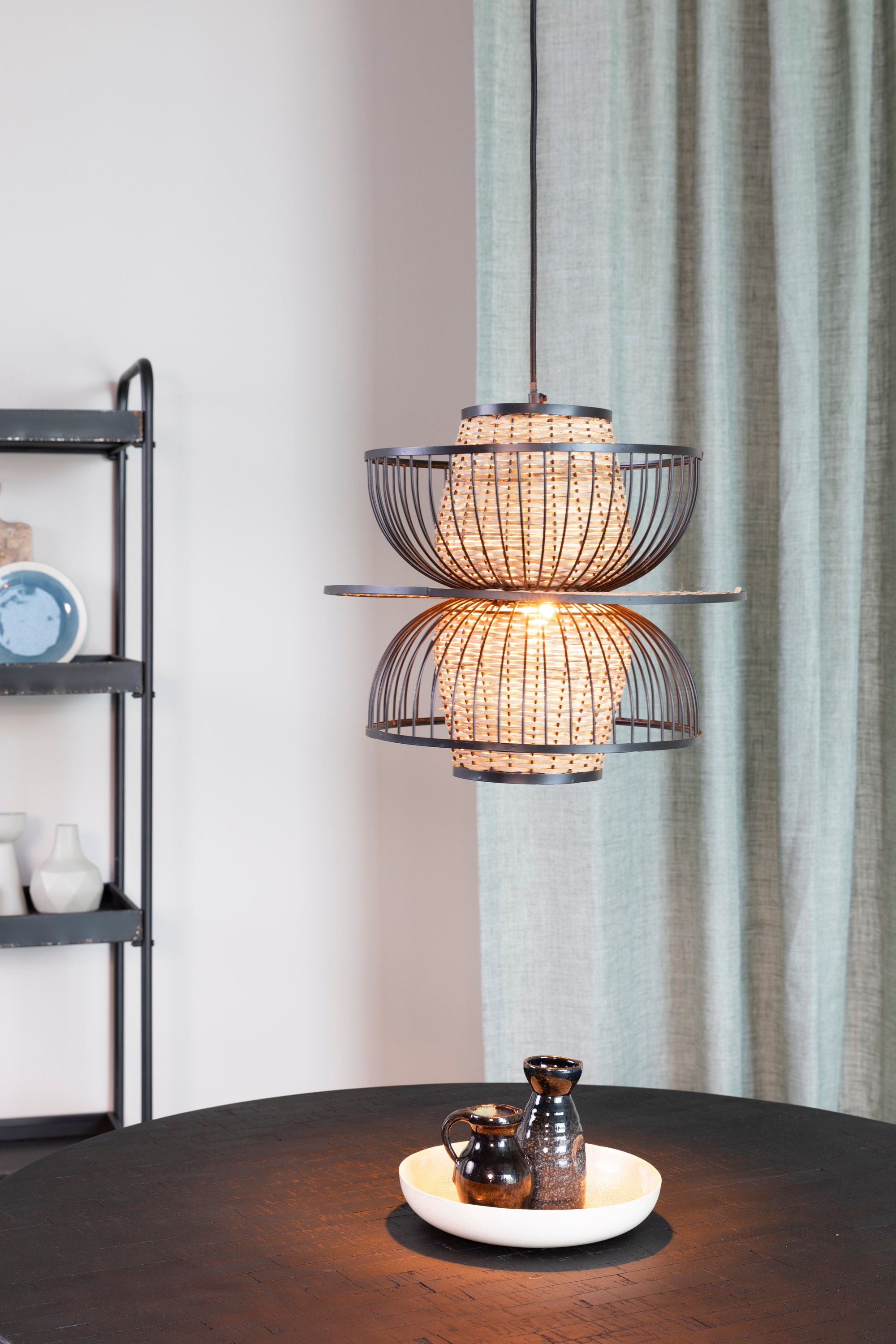 Carmen Black & Natural Rattan Pendant Lamp Large